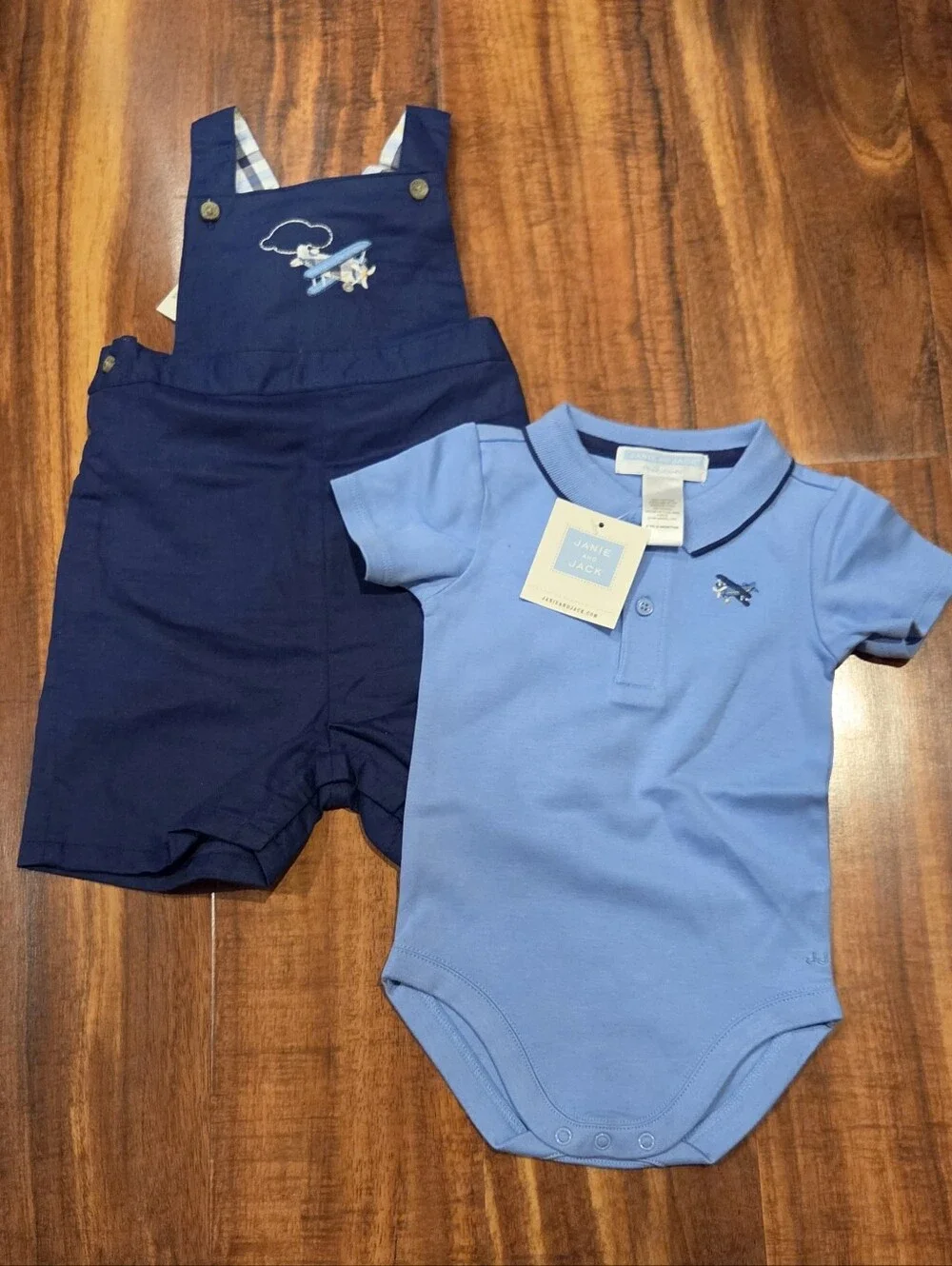 Janie and Jack NWT 3-6 Months Polo Bodysuit and Airplane Shortalls Set